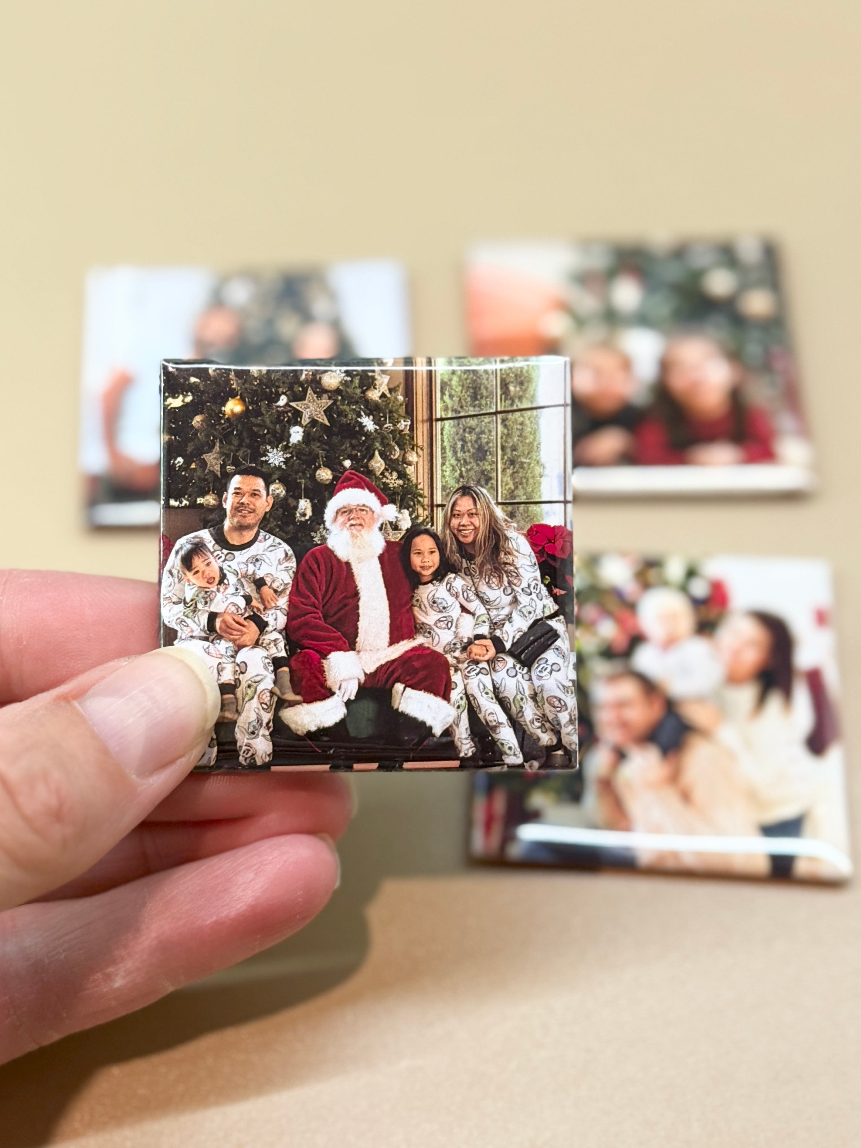 sentimental family Christmas photo on a custom magnet