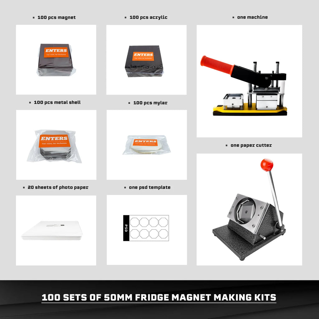 Enters 50mm Fridge Magnet Press + 100 materials