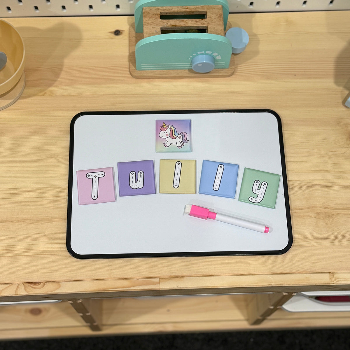 Name Writing Tiles Write & Wipe Name Tiles – Educational Magnetic Letters for Kids – Still ...