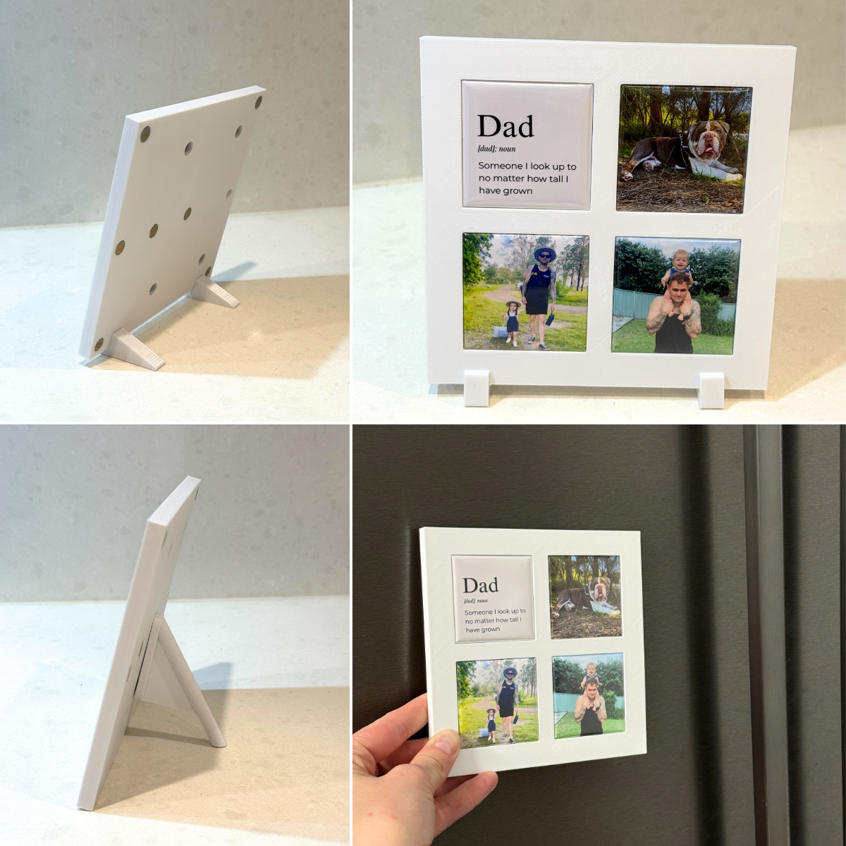 Custom photo magnets in white display frame – handcrafted Father’s Day gift from Still Magnets Australia