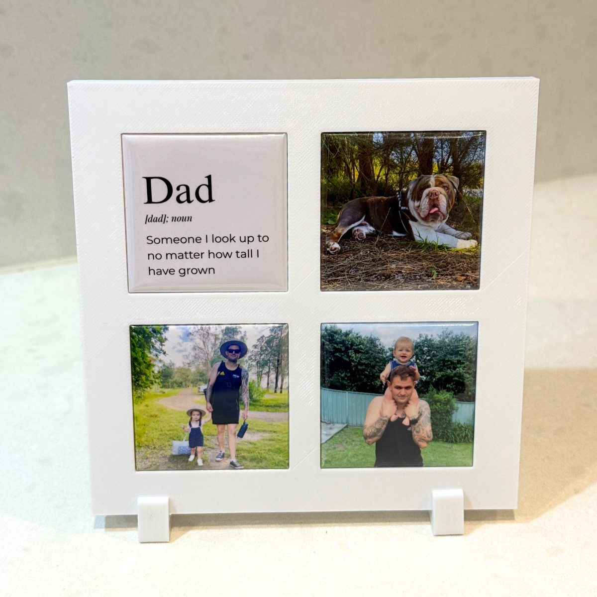 Father’s Day photo magnet gift with white magnetic frame and custom images – personalised gift for dad, Australian made